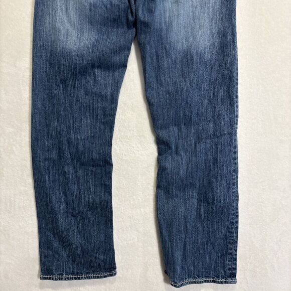 BKE Jeans 32R Tyler Straight Leg Buckle Thick Stitch Stretch Whiskering Fade - Picture 12 of 15
